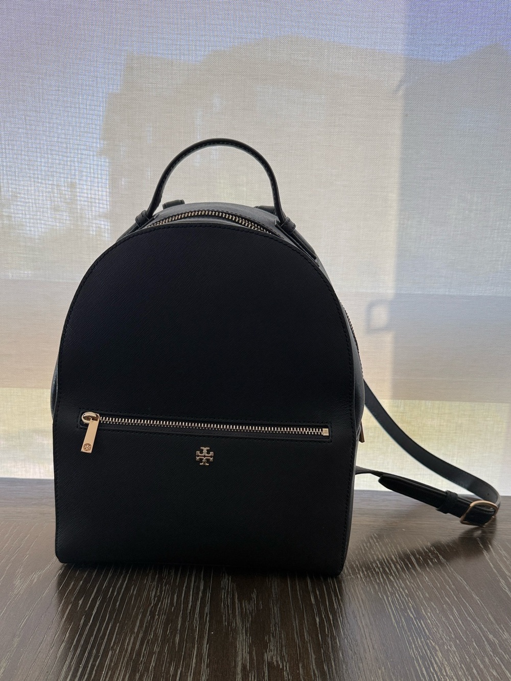 Tory Burch Black Leather Small Backpack with Gold Hardware